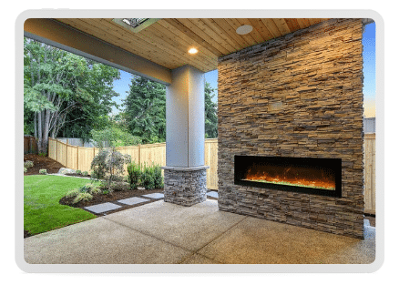 Bring your living room outdoors with a custom roof-covered patio with a media wall